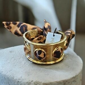 NWT Piper K Leopard Scarf Gold Tone Metal Bangle Statement Bracelet